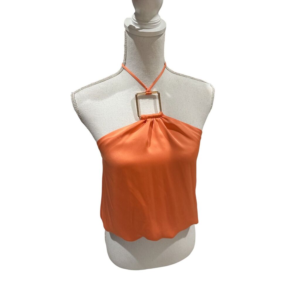 Ramy Brook Devon Satin Halter Top Orange Gold Hardware Small NWOT $295 - Picture 5 of 8